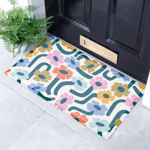 Artsy Mats Elizabeth Olwen Chunky Floral Indoor/Outdoor Doormat, Multicolour, W: 70 cm, D: 40 cm