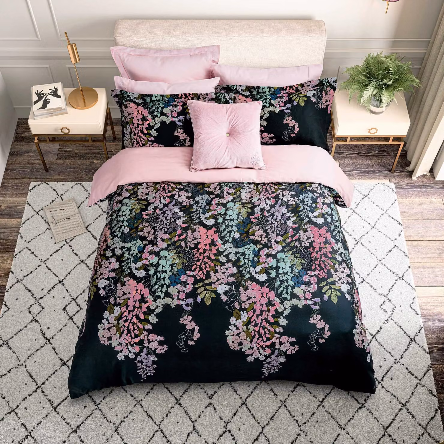 Ted Baker Pink Cotton Velvet Button Cushion, W/D/H: 50 x 50 x 50 cm – 2