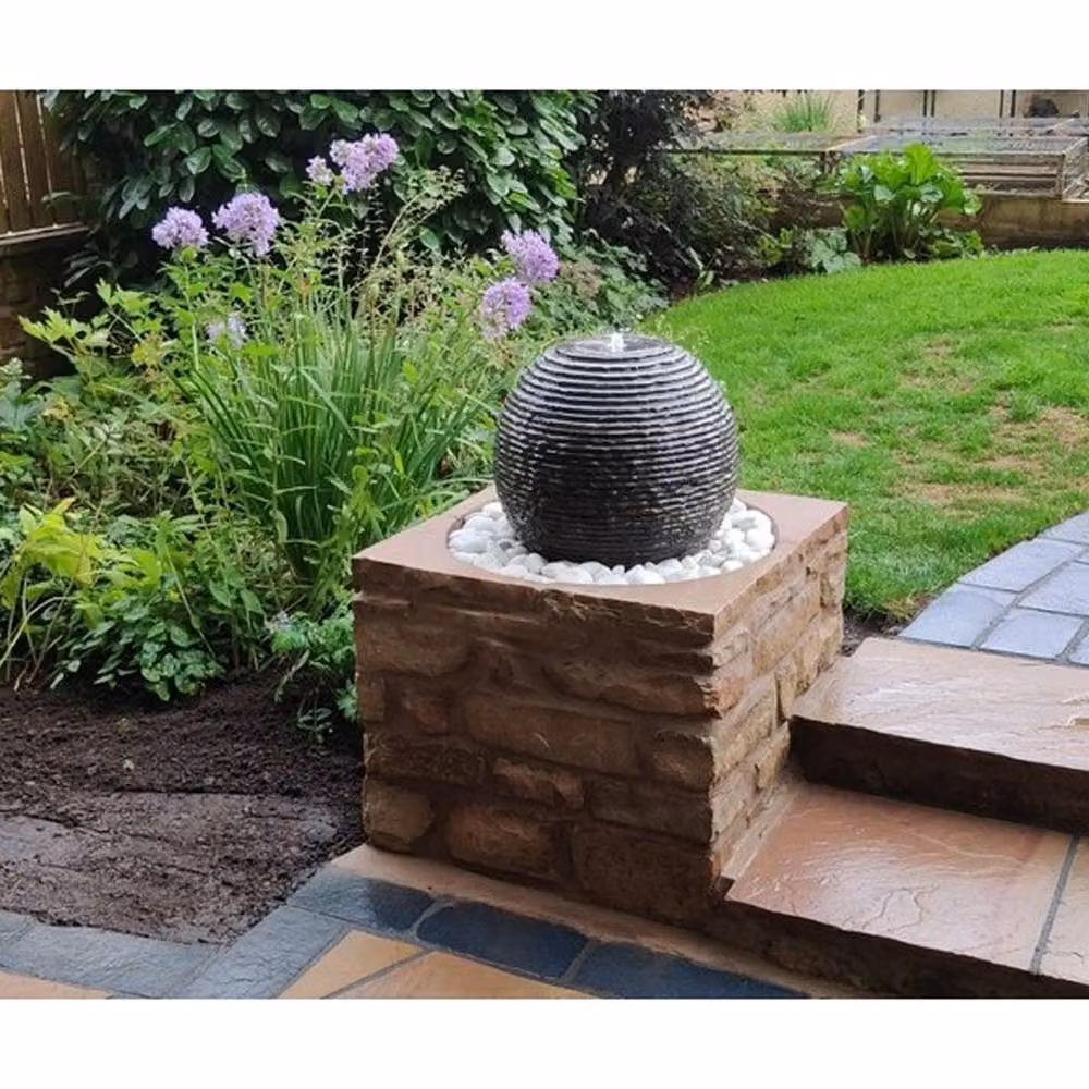 Buttercup Farm Cascading Limestone Sphere Water Feature in Grey with Pump and Light – 2