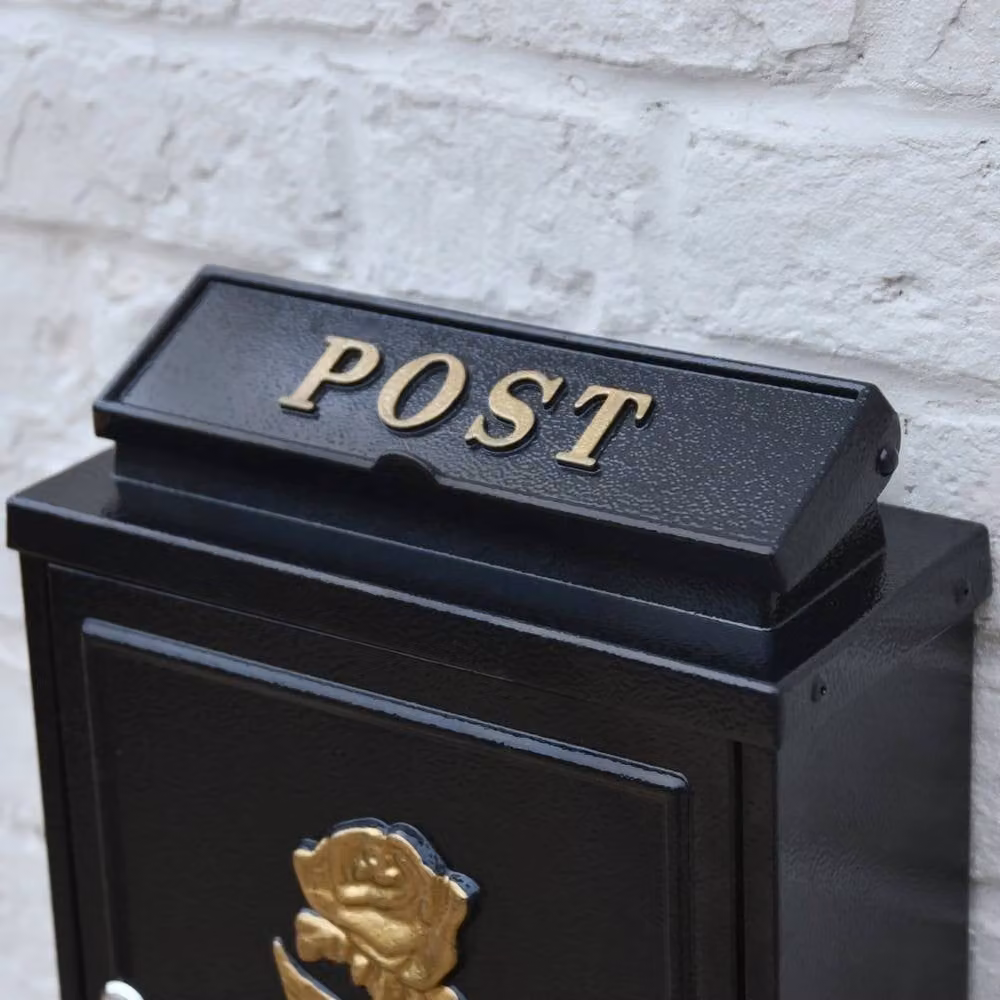 NESTLUNE Gold Rose Wall Mounted Post Box in Black and Gold – 4