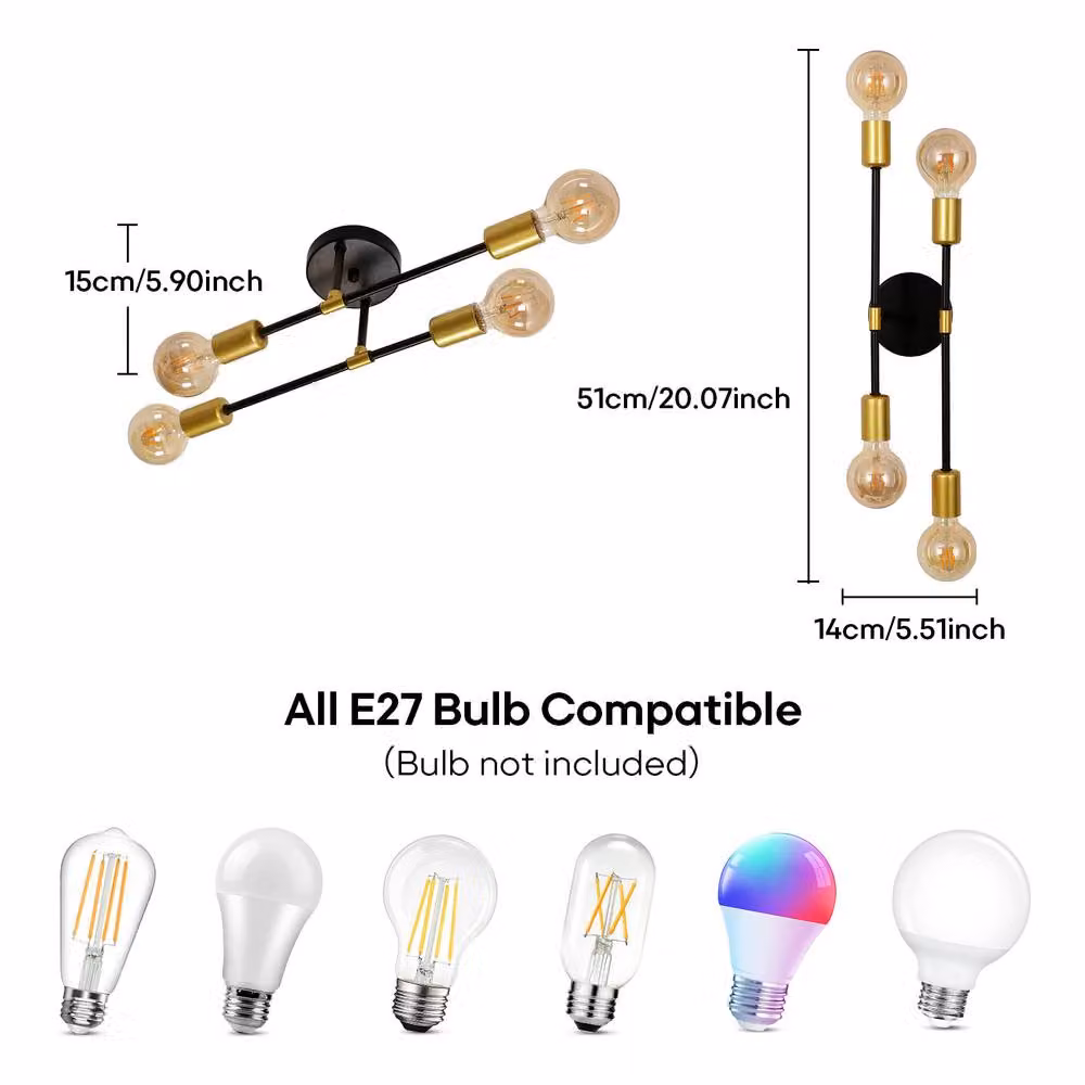 Pheashine Industrial Style Black and Gold Metal Ceiling Light with E27 Fitting – 2