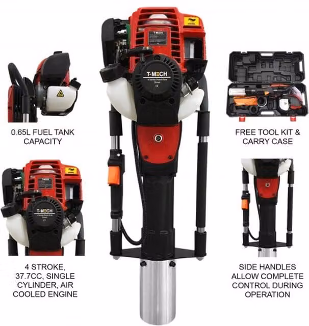 T Mech 4 Stroke Gas Post Driver in Black and Red