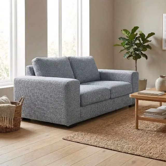 Abakus Direct Boston 3 Seater Upholstered Sofa in Grey with Solid Wood Frame