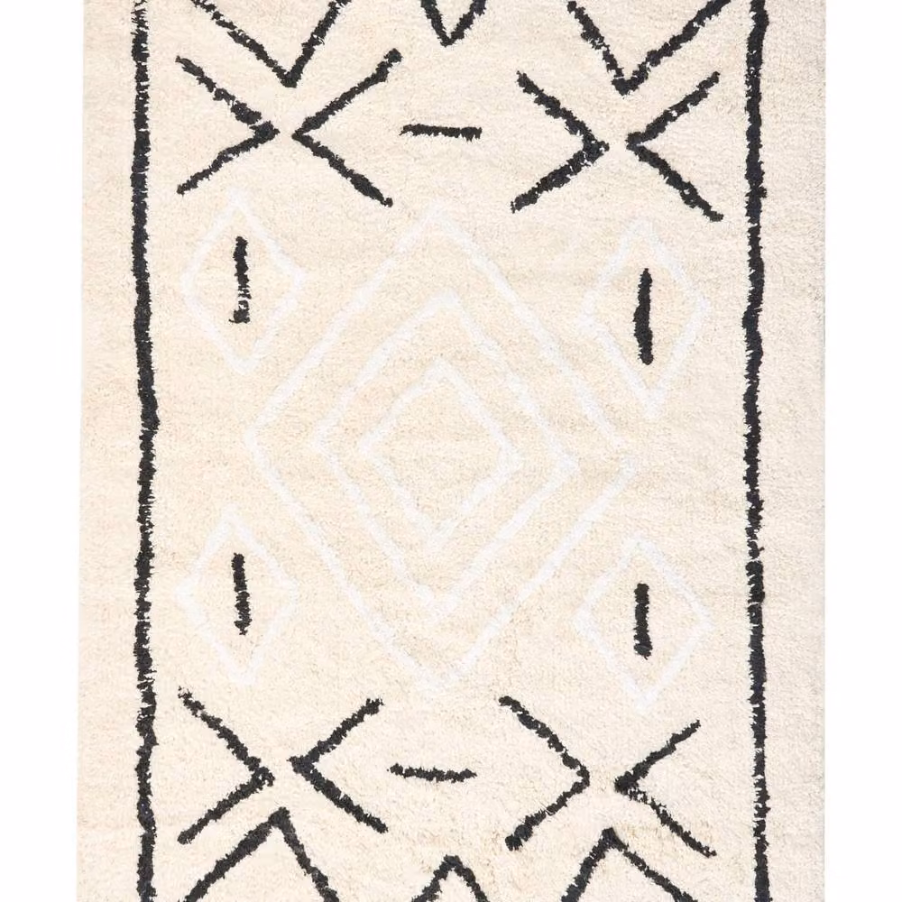 Wyld and Coco Cotton Bath Mat in Beige and Black with Geometric Pattern, W/D: 60 x 90 cm – 2