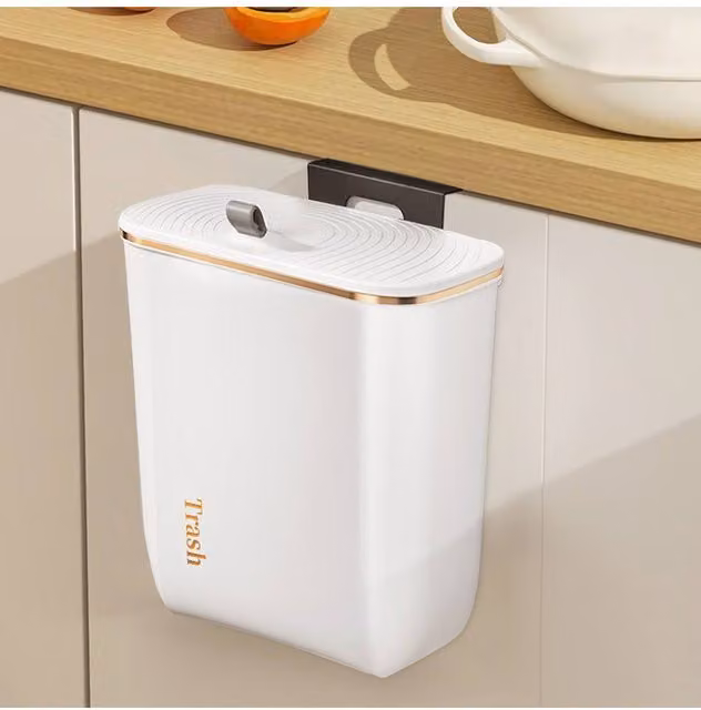 Garden Sanctuary White Wall Mounted Plastic Hanging Waste Bin with Flip Lid – 1
