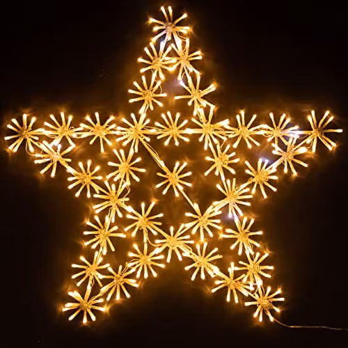 SHATCHI Starburst Star Shape Silhouette Christmas Display with 360 Warm White Twinkling Micro LEDs, White, W/D/H: 65 x 65 x 65 cm