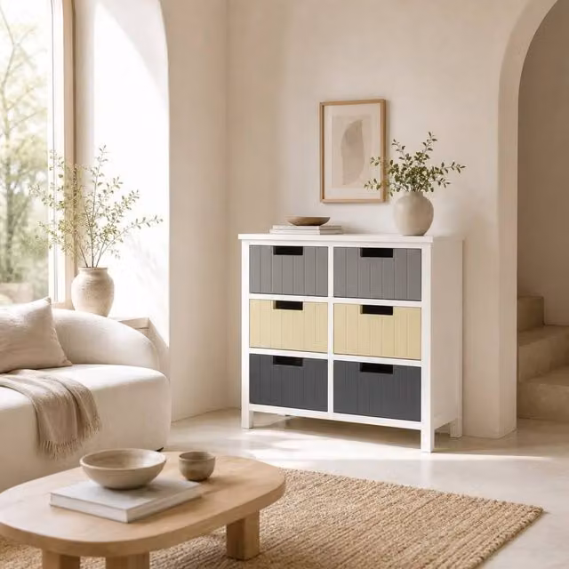 Wyld Haus Nemo Multicolour 6 Drawer MDF Storage Cabinet, W/D/H: 62.0 x 58.0 x 28.0 cm