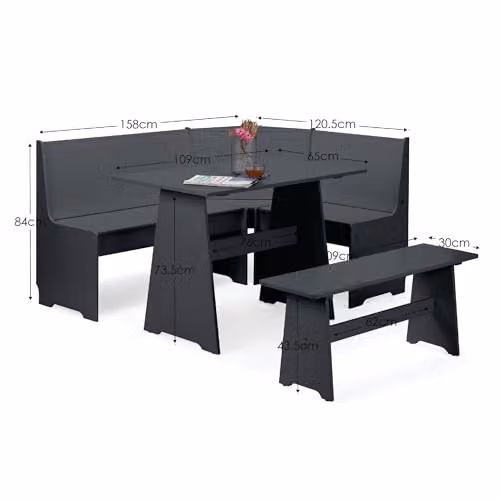 Julian Bowen Newport Anthracite Wood Corner Dining Set with Storage Bench – 2