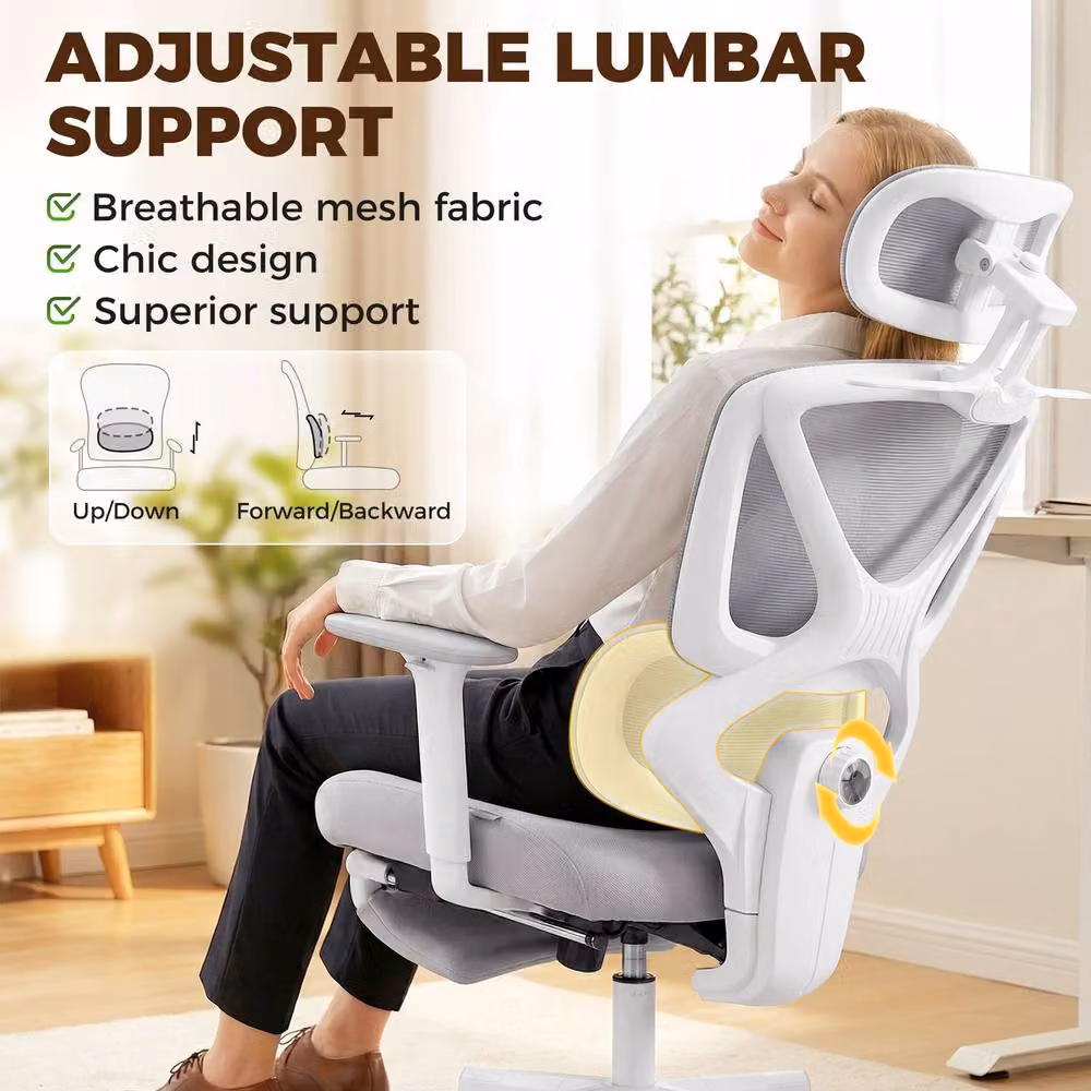 STILVORA Ergonomic Grey Fabric Office Chair with Headrest and Armrests – 4