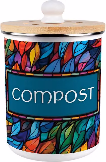 Purely Home Stained Glass Metal Compost Caddy with Flip Lid, 2L, Blue and Multicolour
