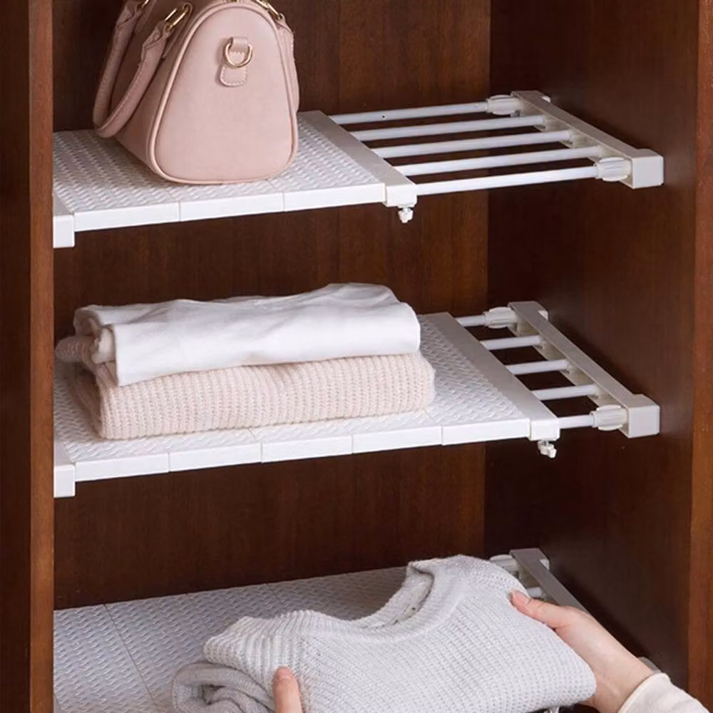 KORVIXA Extendable Closet Shelf Storage Rack Adjustable Cabinet in White, Width: 90 cm – 3