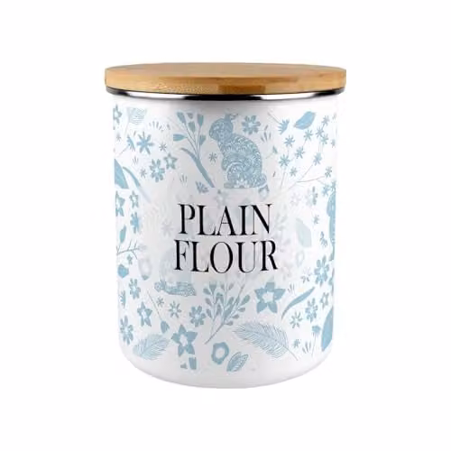 Purely Home Blue and White Floral Enamel Plain Flour Canister with Bamboo Lid, 2.7 l – 1