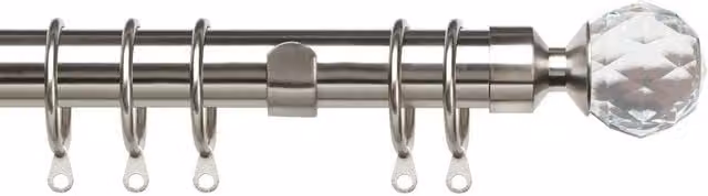 Terrys Pristine Crystal Extendable Curtain Pole, Satin Silver, 25-28mm