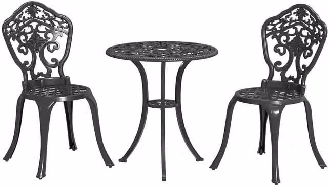 ERGOVEXA Three-Piece Floral Bistro Set in Matt Black Powder Coated Aluminium – 1
