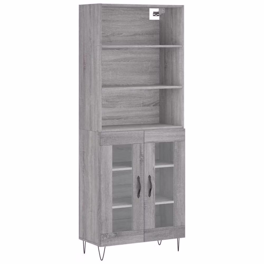 Berkfield Home Modern Grey Highboard with Glass Doors, W/D/H: 69.5 x 34 x 180 cm – 3