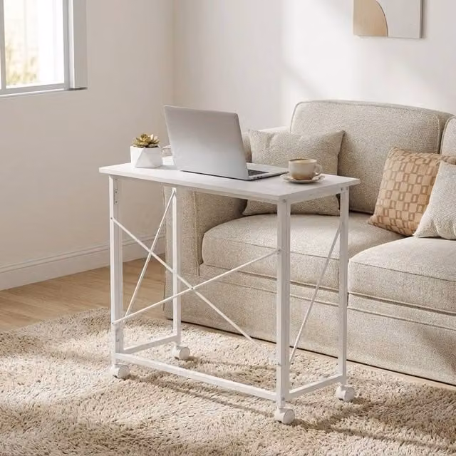STILVORA White Folding Writing Desk with Castors, W: 80 cm, D: 40 cm, H: 75 cm
