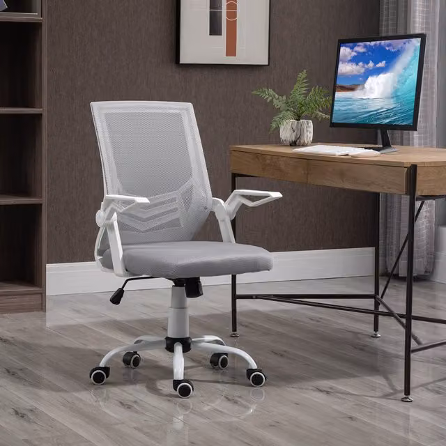 Vinsetto Mesh Lumbar Support Office Chair in Grey with Armrests and Castors