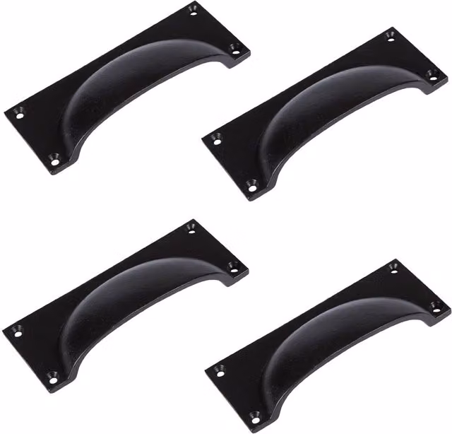 Hammer and Tongs Matt Black Iron Rectangular Cabinet Cup Handles, Pack of 4, W: 13 cm, H: 5 cm