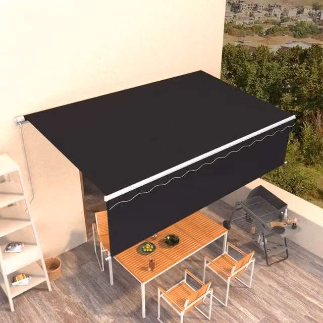 Berkfield Home Manual Retractable Awning with Blind, Anthracite and Black, W: 5 m, D: 3 m – 1