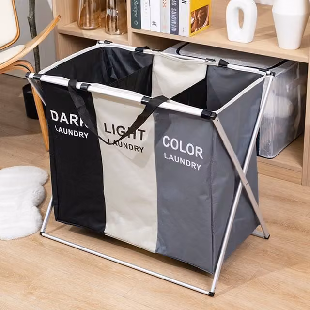 Lifeideas Collapsible Large Fabric Laundry Basket in Grey and Multicolour