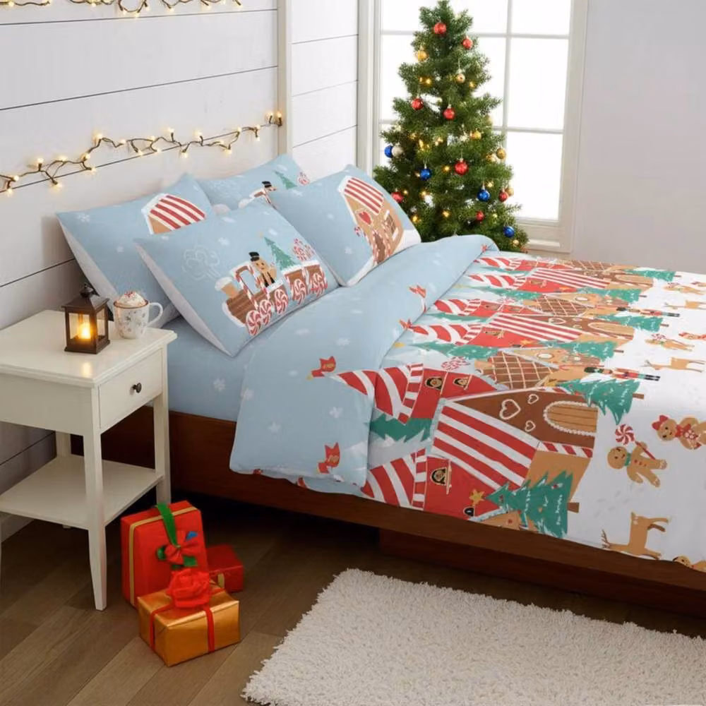 Velosso Fun Gingerbread Town Christmas Duvet Cover and Pillowcase Set in Blue, W: 200 cm, H: 220 cm – 3