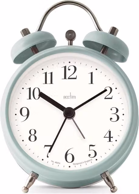 Acctim Shefford Compact Analogue Faux Bell Tabletop Alarm Clock in Pale Green