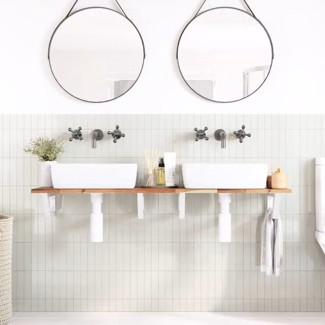 Berkfield Home Elegant Wall Mounted Basin Shelf in Brown Steel and Solid Acacia Wood W/D/H: 120 x 40 x 1 cm
