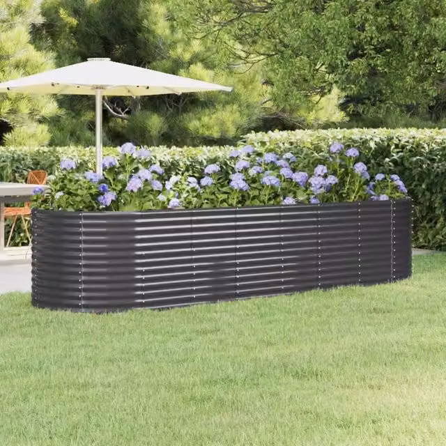 Berkfield Home Garden Powder-coated Steel Raised Bed in Anthracite Black, W/D/H: 322 x 100 x 68 cm
