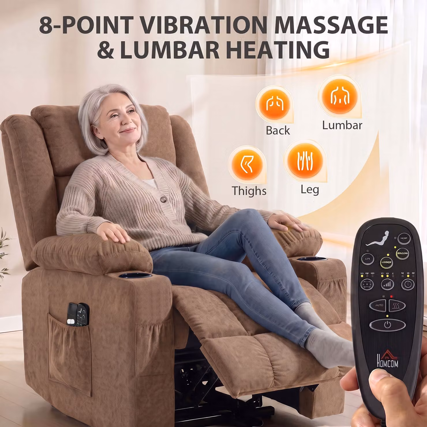 HOMCOM Dual Motor Electric Lift Recliner Chair with Massage and Heat, Brown – 1