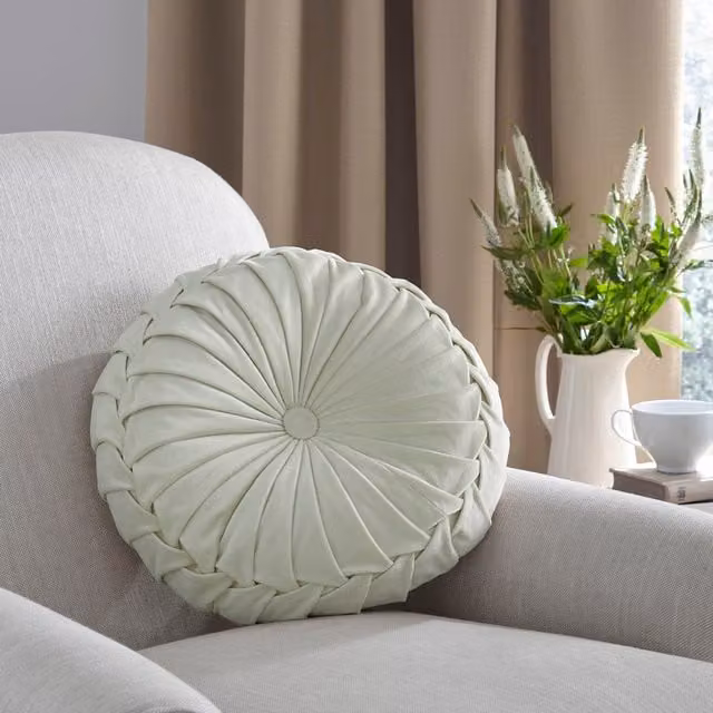 Laura Ashley Rosanna Round Velvet Filled Cushion, Green, Diameter: 35 cm