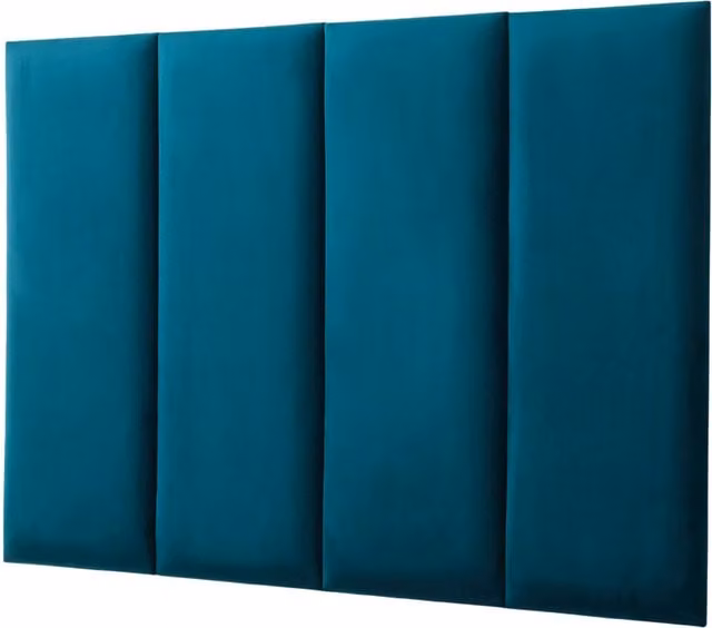 Novecrafto Set of 4 Blue Velvet Upholstered Wall Panels with Adhesive, W: 80 cm, H: 30 cm – 1