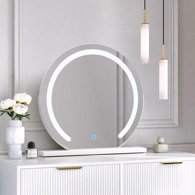 CARME HOME Elsie Large White and Gold Touch Sensor LED Makeup Mirror with Lights – 1