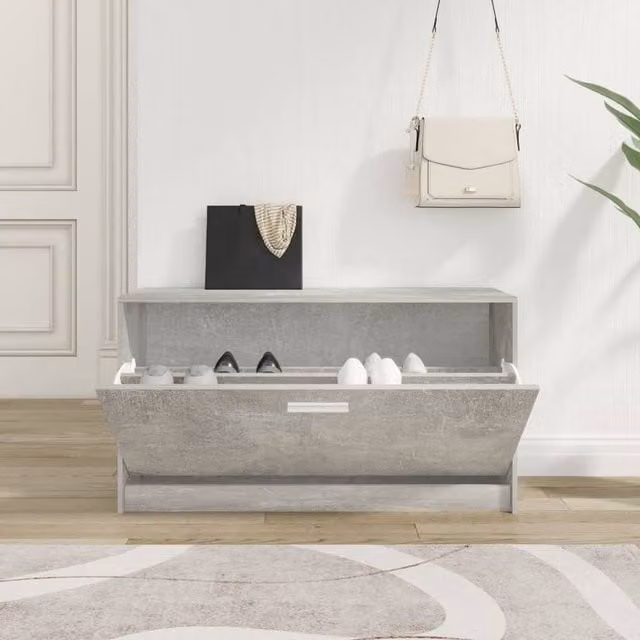Berkfield Home Shoe Bench in Concrete Grey, W/D/H: 80 x 24 x 45 cm – 1
