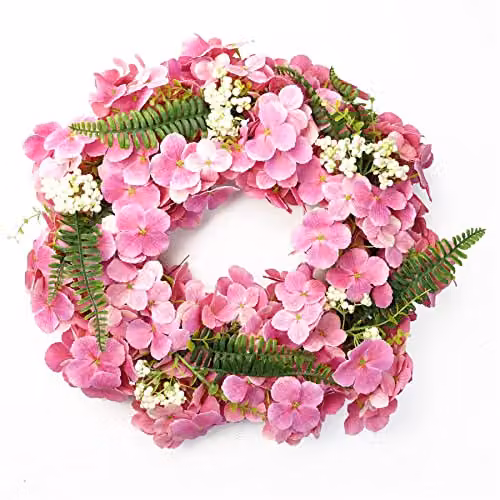 Leaf Design Pink Artificial Floral Blossom Wreath, Diameter: 40 cm