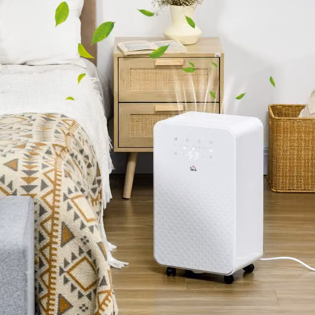 HOMCOM 12L Portable Dehumidifier with Air Cleaning, 24H Timer and 5 Modes, White