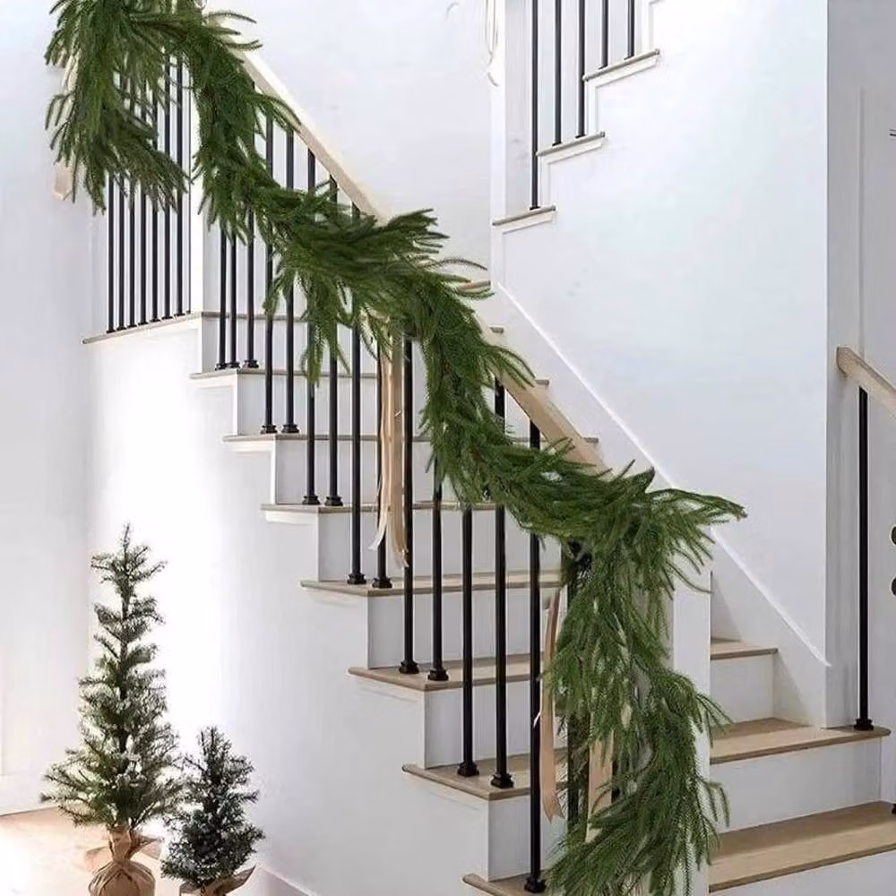 FLAVORA Real Touch Norfolk Pine Christmas Garland in Green, W: 100 cm, D: 15 cm – 3
