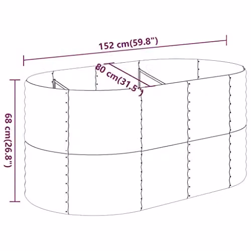 vidaXL Galvanised Steel Raised Garden Bed in Brown, W/D/H: 152 x 80 x 68 cm – 3