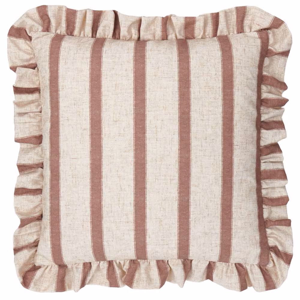 Wylder Connie Square Striped Ruffle Linen Cushion in Pink, W x D: 45 x 45 cm – 2