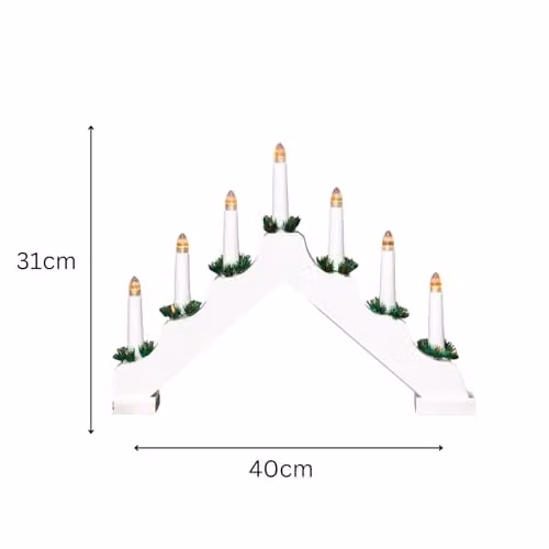 Marco Paul Interiors White Wooden Christmas Candle Bridge with 7 Warm White Battery Powered Taper Lights and Flicker Effect – 2