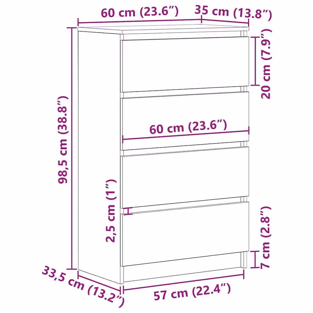 Berkfield Home Black Oak Sideboard, W: 60 cm, D: 35 cm, H: 98.5 cm – 4