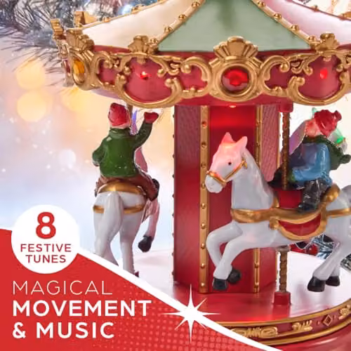 The Christmas Workshop Musical Carousel with LED Lights and Classic Carols, Multicolour Tabletop Decoration – 5