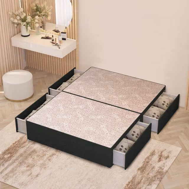 Somnior Beds Ltd Modern Upholstered Divan Bed Base with Drawers in Grey Anthracite Fabric, W/D/H: 200 x 200 x 34.5 cm