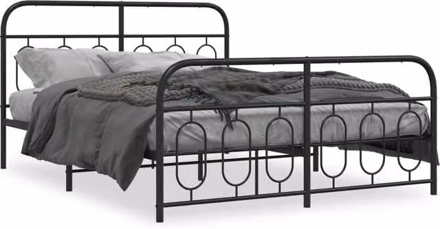 Berkfield Home Metal Bed Frame with Footboard, Black, W/D/H: 150 x 200 cm
