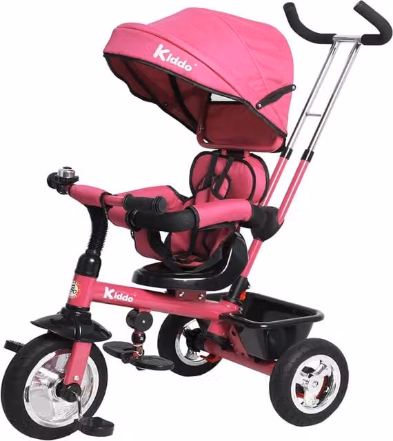 Kiddo 4-in-1 Smart Design Metal Frame Tricycle with Canopy and Push Handle, Pink