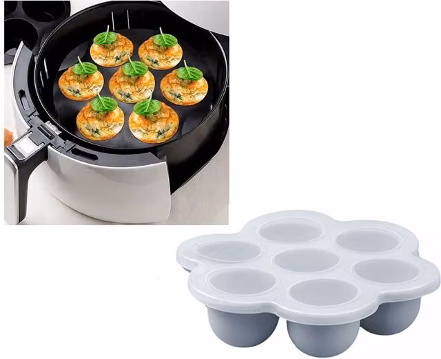 Bistro & Co Grey Silicone 7 Section Air Fryer Egg Bite and Mini Muffin Mould, 16 cm