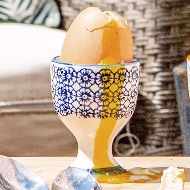 Nicola Spring Hand-Printed Floral Porcelain Egg Cups, Blue, Pack of 6, Diameter: 5.5 cm