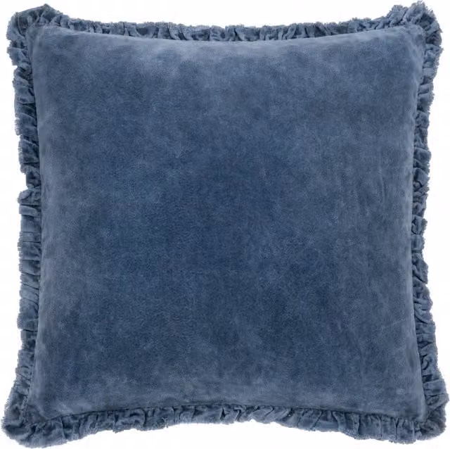 Make it a Home Bertie Washed Cotton Velvet Square Cushion in Ink Blue with Feather Filling