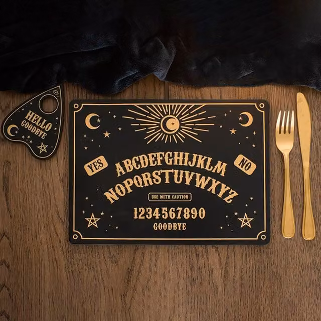KDMK Celestial Talking Board Placemat and Coaster Set in Black and Gold
