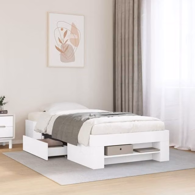 Berkfield Home Single Bed Frame in White, Engineered Wood, W/D/H: 90 x 190 cm