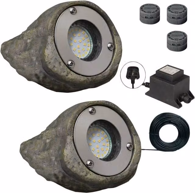 NESTLUNE Lighting 12V Tatra Rock Light Kit of Two with Transformer in Dark Grey – 1